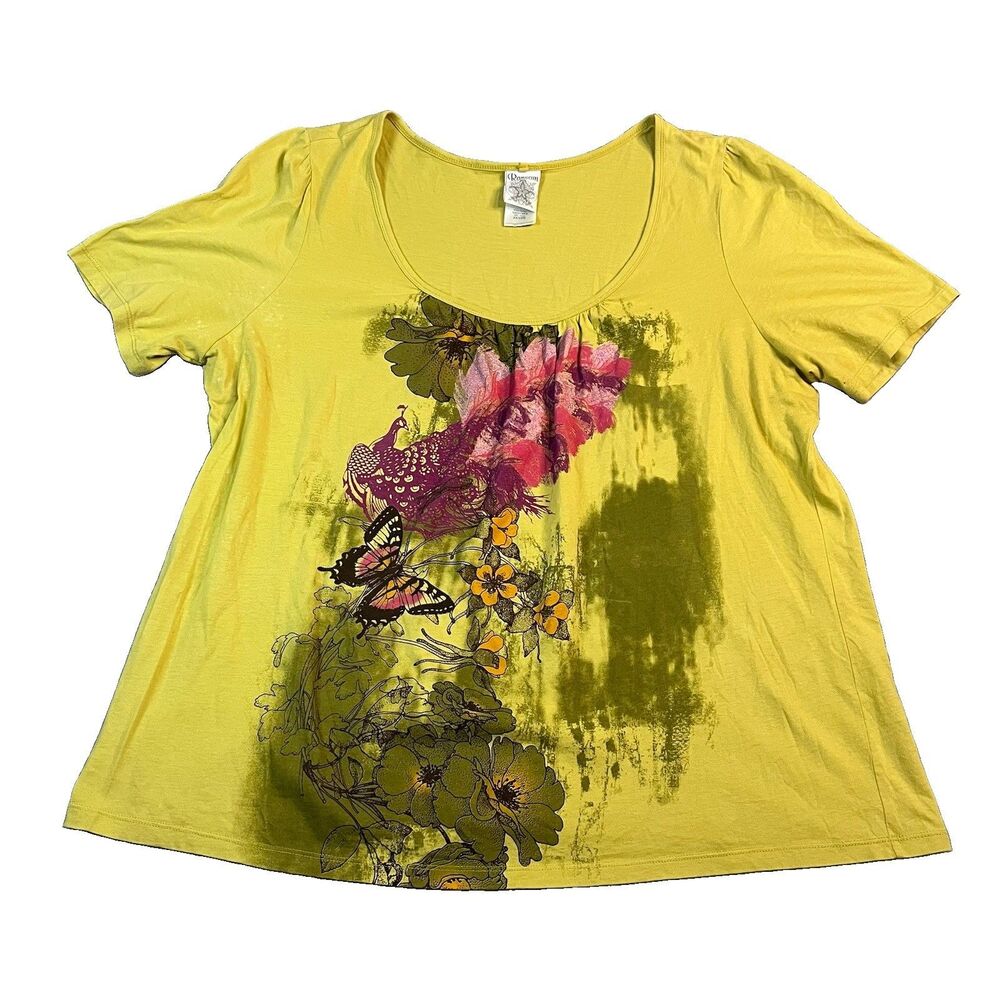 Ransom Green Floral Butterfly Short Sleeve Top Womens Size 22/24W